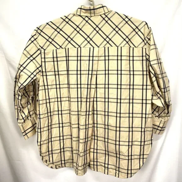 Zara Womens S (44" Bust) Plaid Oversized Shirt Open Back Side Vents Roll Tab Slv - Picture 10 of 13